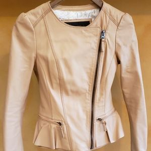 Zara Nude Leather Jacket with Ruffle Detail